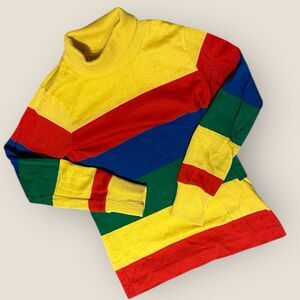 Vintage Florence Eiseman Kids 6 Stripe Turtleneck Rainbow Knit Made in USA